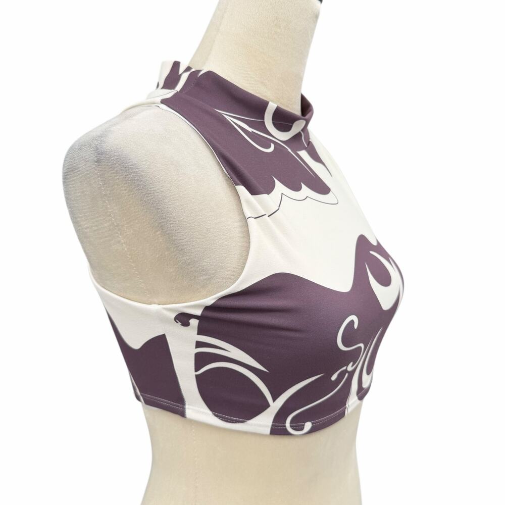 Noli Sz S Wine Cream Abstract Print Mock Neck Crop Top Yoga Barre Legging Set - Picture 4 of 11